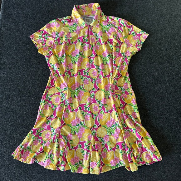 IBKUL Dresses & Skirts - IBKUL Womens Golf Dress XL Pink Yellow Lemon Floral UPF 50+ Short Sleeve Dress